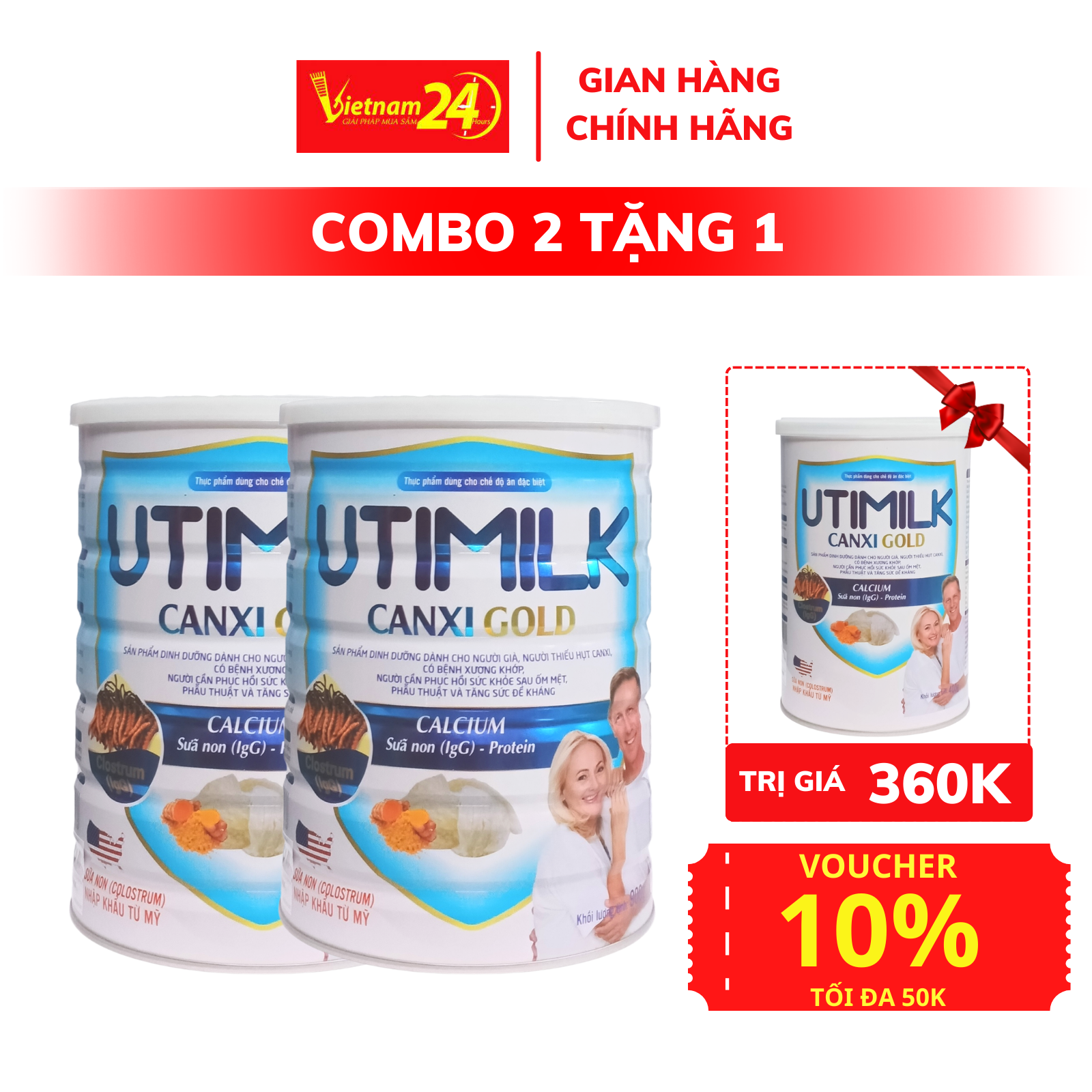 Sữa Canxi Gold UTIMILK 900g CHÍNH HÃNG - VIETNAM24H - hồi phục sức khỏe, tăng sức đề kháng