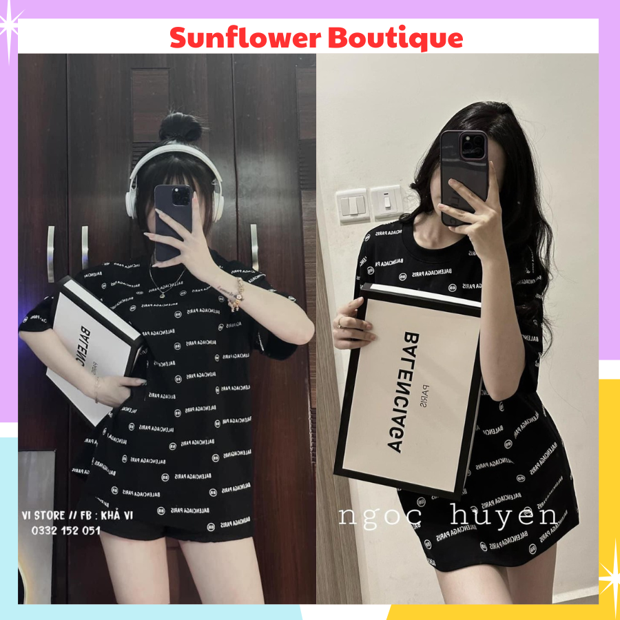 Áo thun tay lỡ hoạ tiết chữ balenciaga chất cotton đẹp, áo phông cộc tay thời trang trẻ trung, sang chảnh