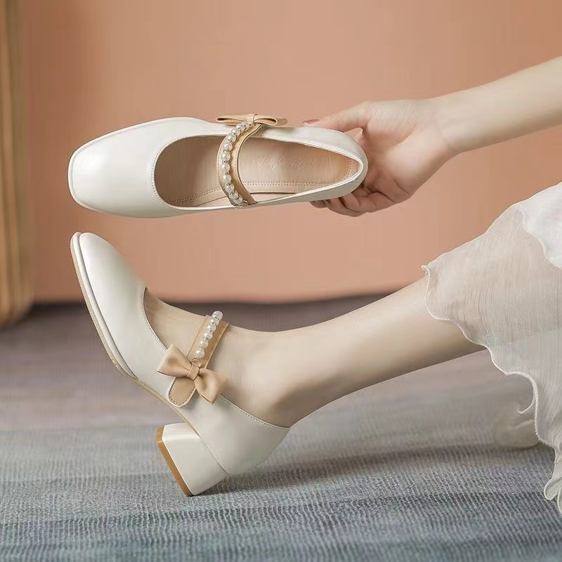 Giày da giày da giày gót dày giày cao gót Mary Jane giày nữ