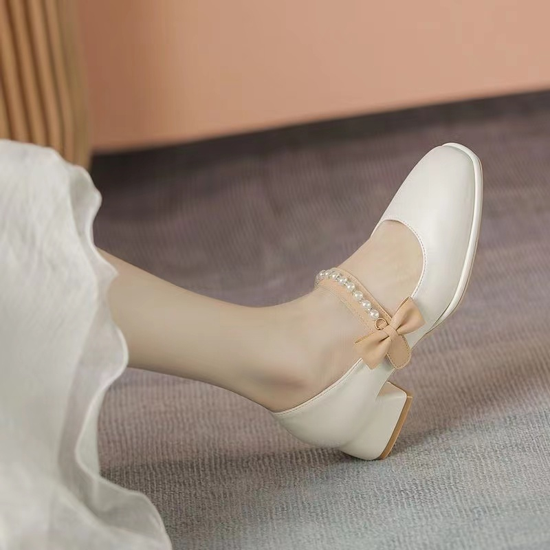 Giày da giày da giày gót dày giày cao gót Mary Jane giày nữ