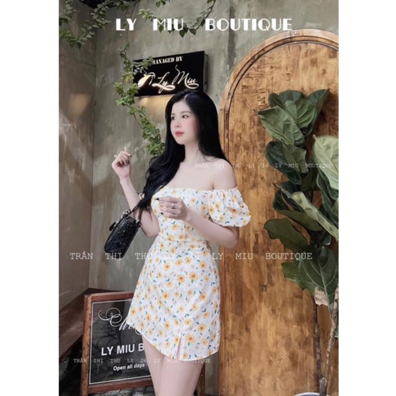 váy hoa thiêt kế đầm hoa dáng A cổ vuông xinh xắn