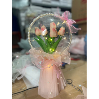 Bó hoa Tulip bóng mica meka kèm đèn led sang chảnh
