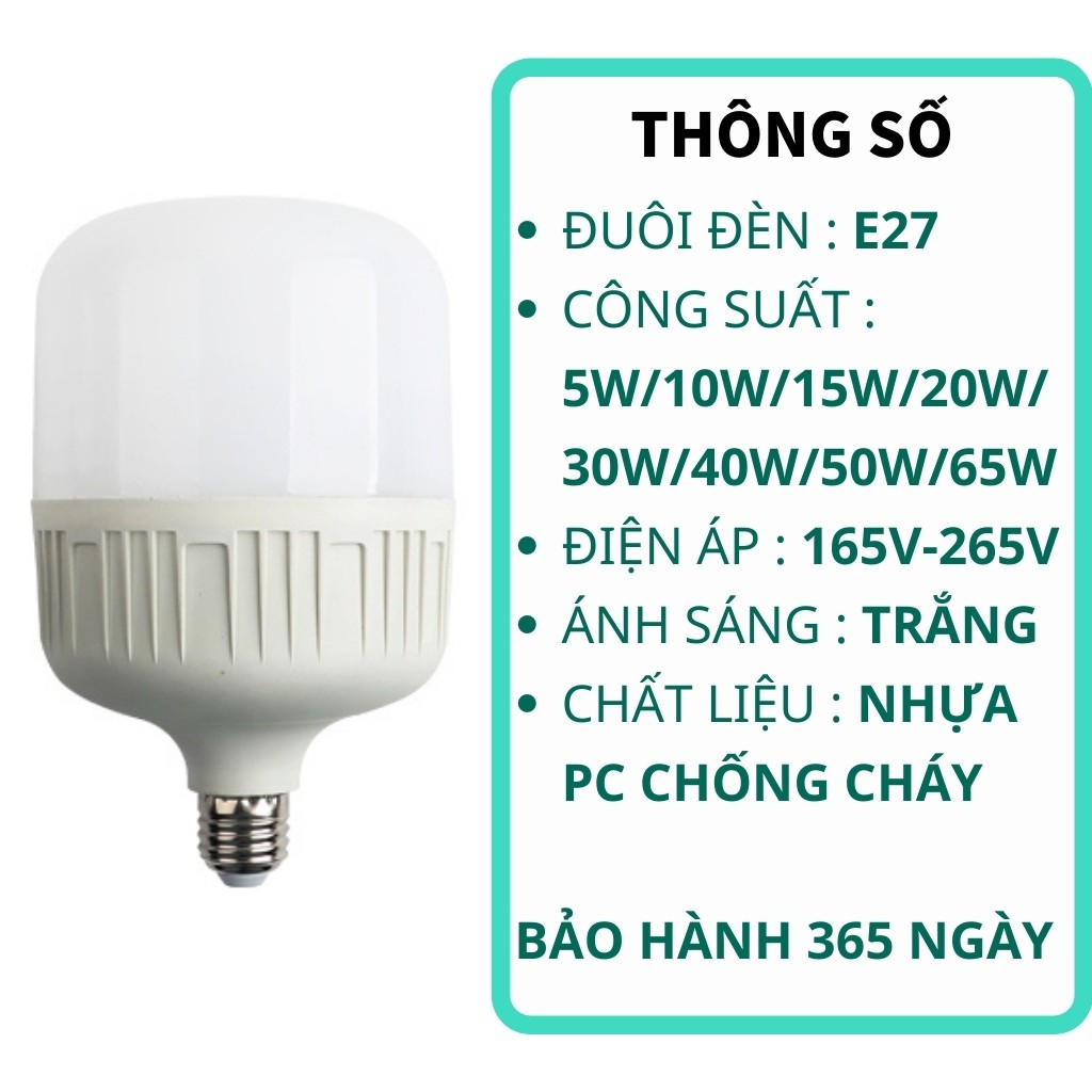 Bóng đèn LED trụ tròn 50W 65W 100W tiết kiệm điện, ánh sáng trắng