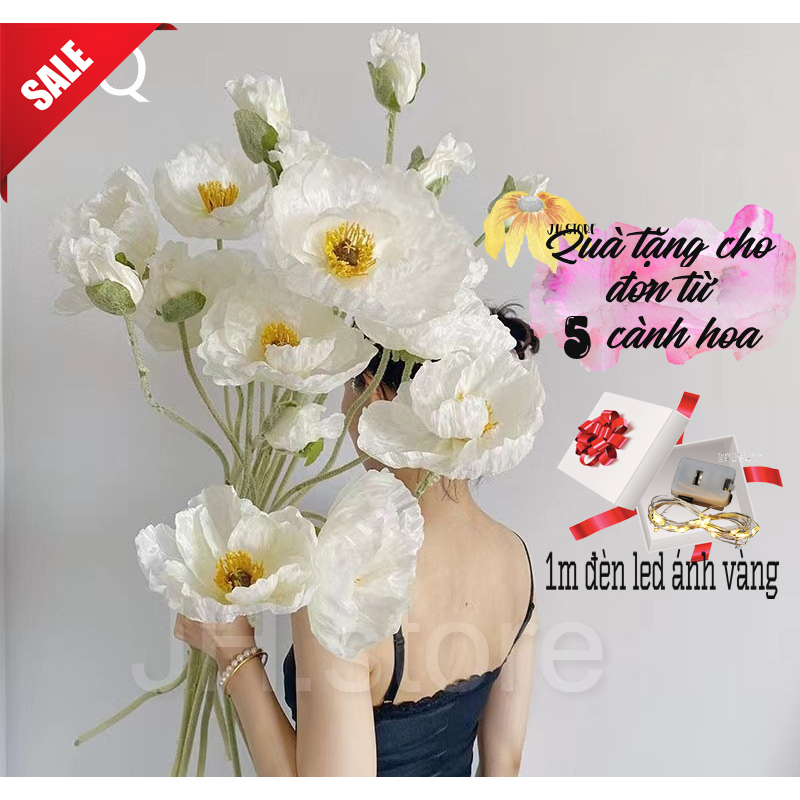 🌺Hoa Anh Túc lớn bằng lụa thân dài 105cm phủ lông như thật🌺Đạo cụ chụp hình decor trang trí tiệc cưới trang trí Tết
