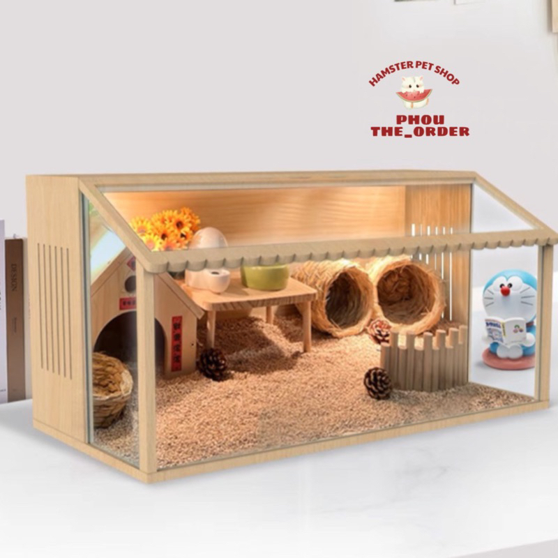 Lồng chuồng gỗ mix mica size 60 dành cho hamster