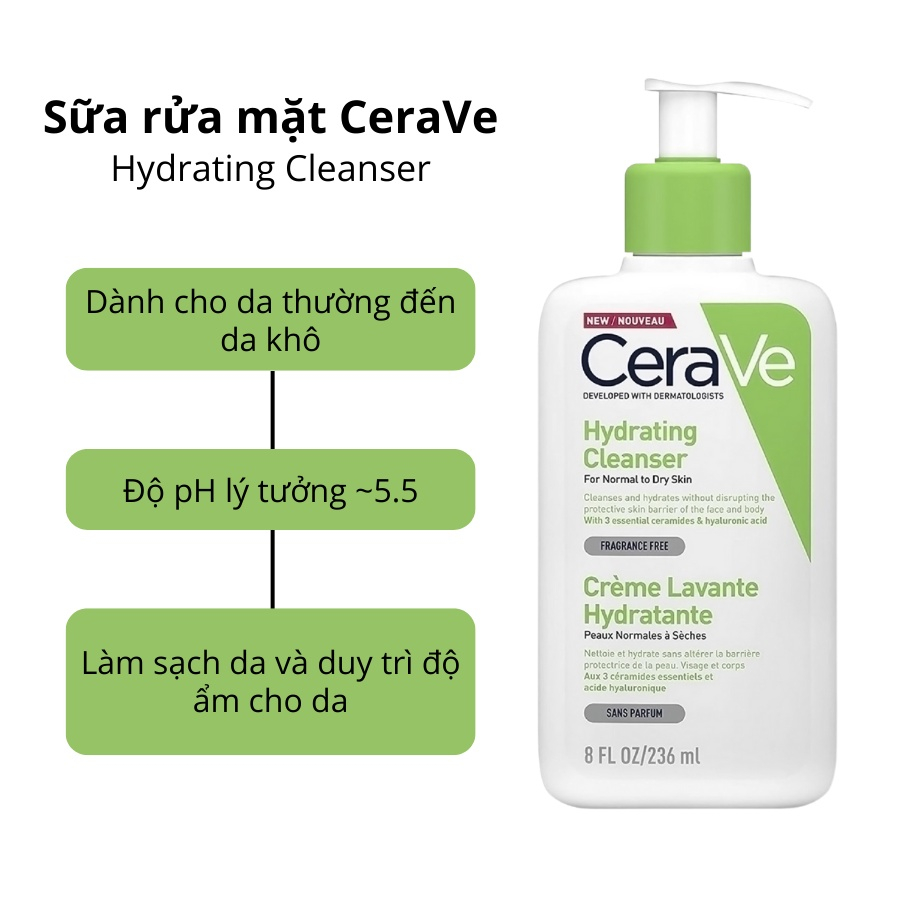 Sữa rửa mặt CeraVe Foaming, Hydrating, SA Smoothing Cleanser cho da dầu, khô, nhạy cảm 88ML/236ML/473ML - ajaskinlab