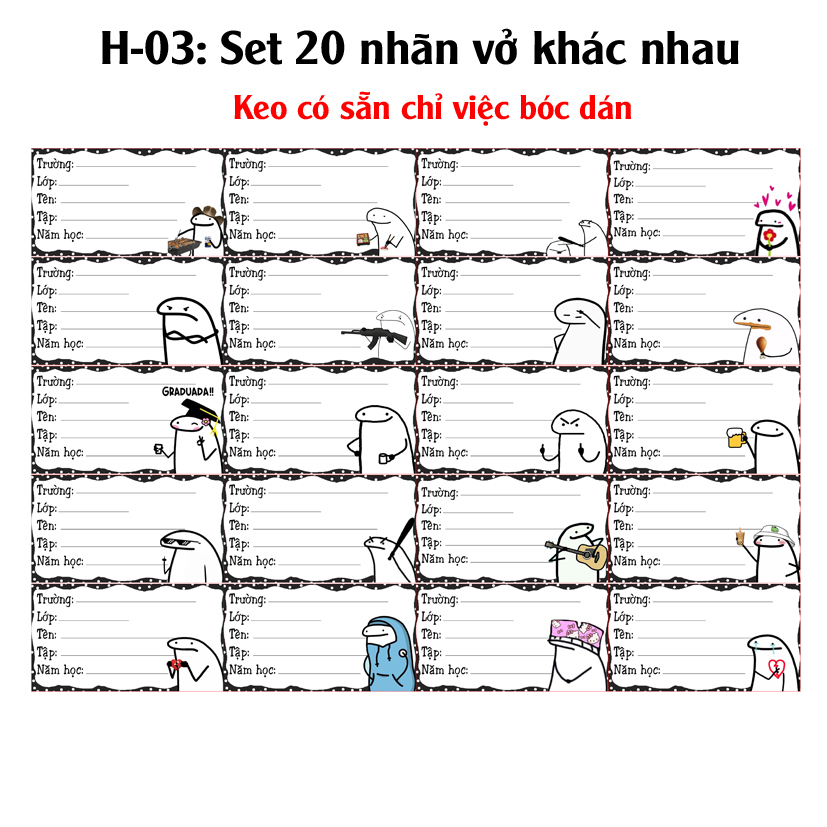 Nhãn vở Meme Người Que - Nhãn dán Meme Meme Người Que
