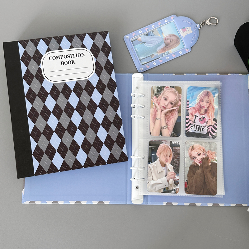 Binder Composition Book màu pastel màu xanh đen có kèm sheet - Sổ lưu trữ ảnh/card bo góc anime