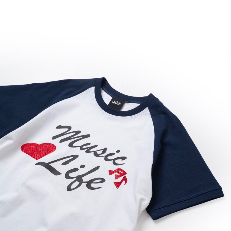 Áo thun BLISH - "MUSIC LIFE" White/Navy.