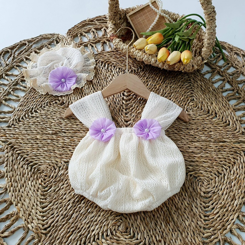 Body 2 Dây Hoa Cuộn Thủ Công Bé Gái 3 Đến 12kg, Bodysuit Chất Ren Nhật Cao Cấp Mềm Mát