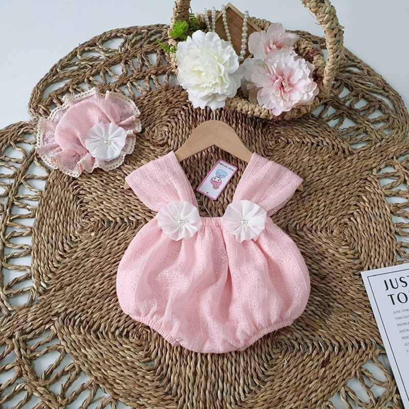 Body 2 Dây Hoa Cuộn Thủ Công Bé Gái 3 Đến 12kg, Bodysuit Chất Ren Nhật Cao Cấp Mềm Mát