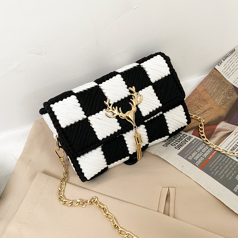 Túi len tự đan caro, túi đeo chéo len vải thời trang Hàn Quốc - Có video hướng dẫn DIY503