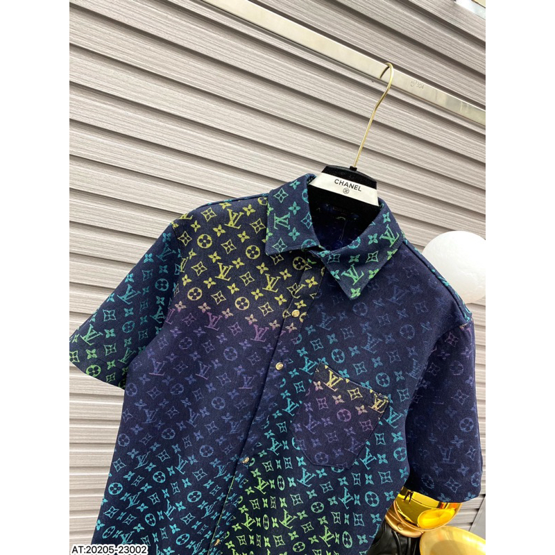 Áo sơ mi nam LV tay ngắn hoạ tiết vân loang hàng like au form chuẩn