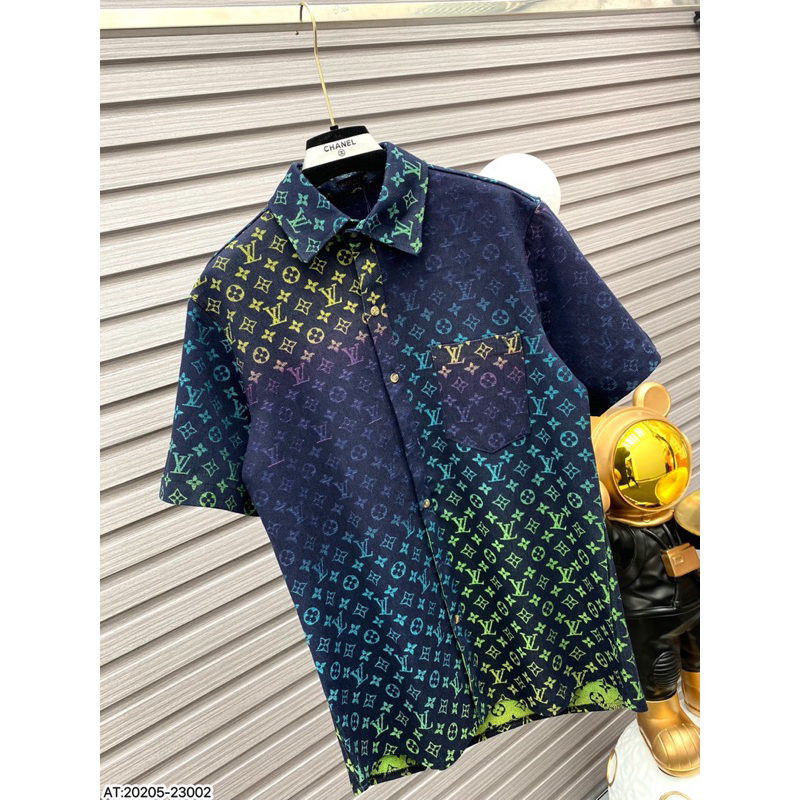 Áo sơ mi nam LV tay ngắn hoạ tiết vân loang hàng like au form chuẩn