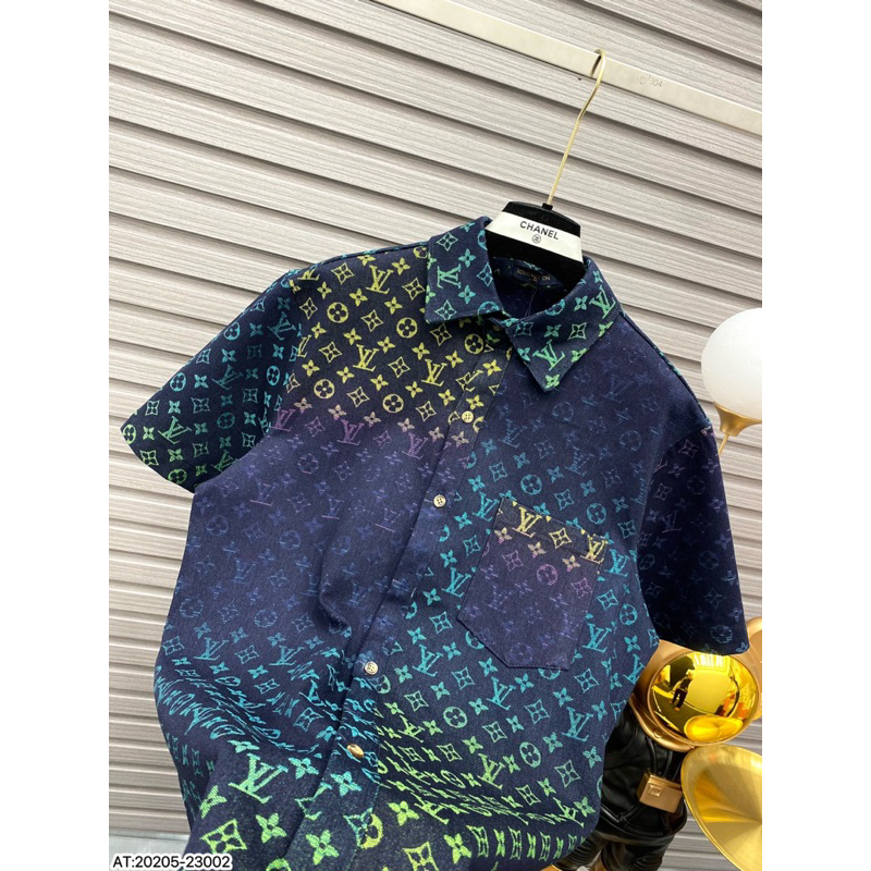 Áo sơ mi nam LV tay ngắn hoạ tiết vân loang hàng like au form chuẩn