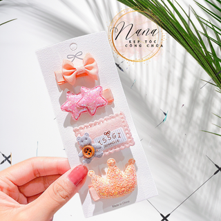Combo 2 set kẹp tóc phong cách công chúa xinh xắn dễ thương cho bé gái - Nana CT07