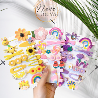 Set 14 kẹp tóc cầu vồng kẹo mút phong cách Hàn Quốc xinh xắn dễ thương cho bé gái đáng yêu - Nana CT36