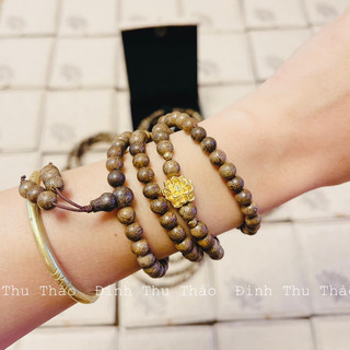 Chuỗi tràng 108 hạt mix charm hoa sen. Tặng kèm tranh thangka Quán Âm Tứ Thủ