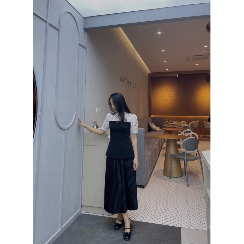 Áo kiểu peplum phối ren trắng thời trang công sở hàn quốc