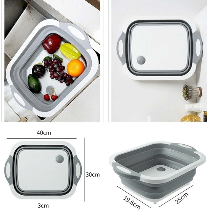 Thau Chậu Nhựa Gấp Gọn Kiêm Thớt Và Rổ Đựng 3in1 Siêu Tiện Lợi - Rổ Gấp Gọn Đa Năng