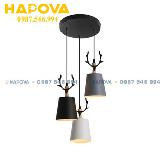 Đèn thả bàn ăn sừng hưu bộ 3 hapova lilia 5057/3 + kèm bóng led as vàng