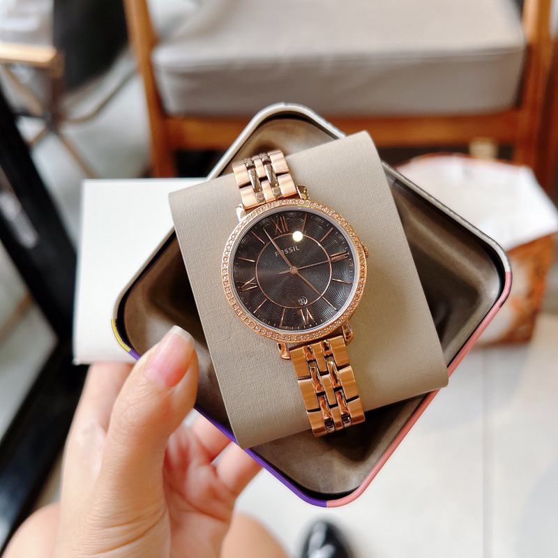 Đồng hồ Nữ Fossil ES4723 mặt đen dây rosegold