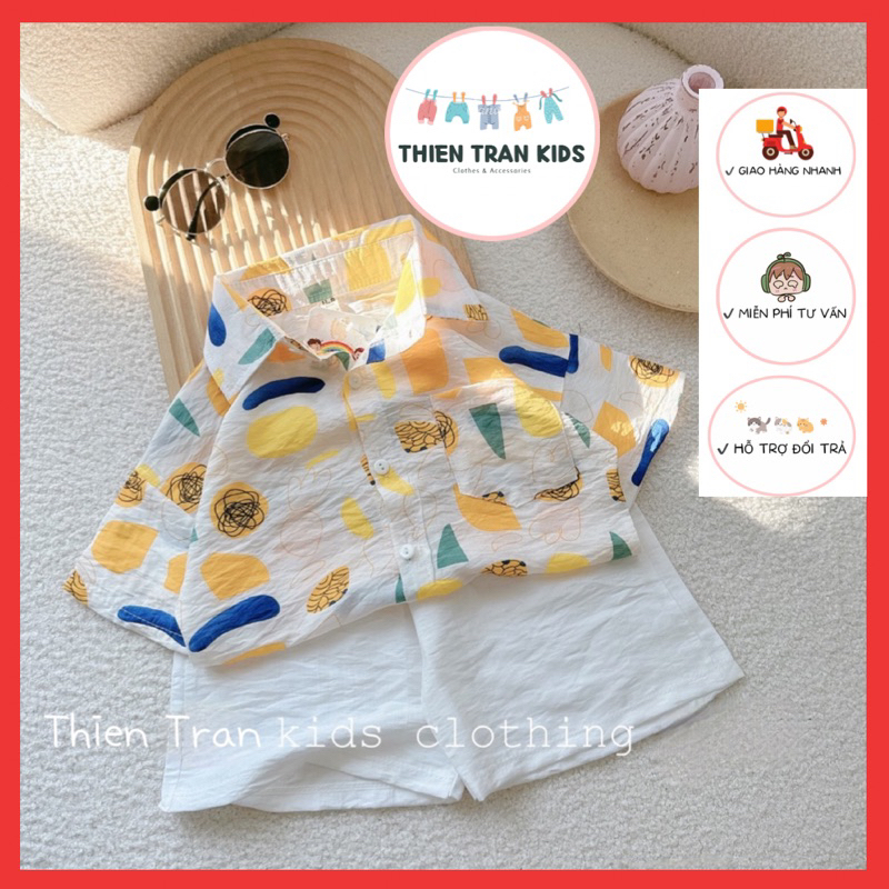 Bộ đồ đi biển bé trai chất đũi siêu mát cho bé từ 1-7 tuổi (8-26kg)