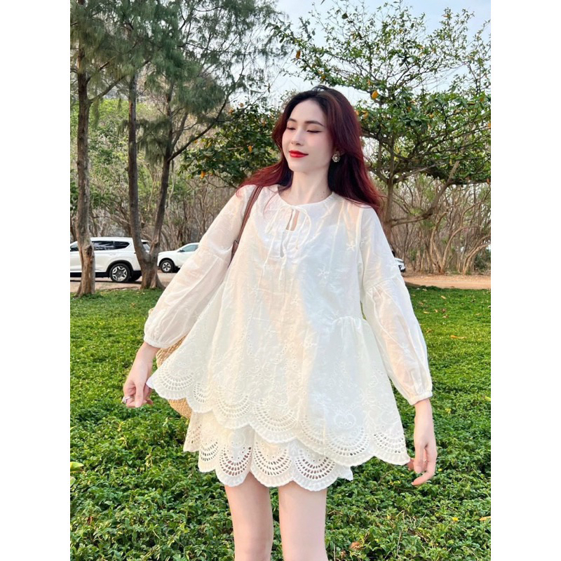 SET ÁO BBD XÔ REN CỘT NƠ KÈM SHORT