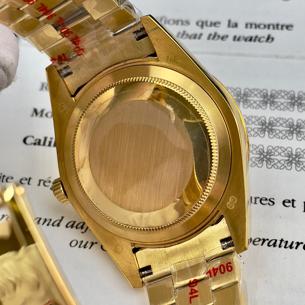 Đồng hồ Nam Rl  vành đá day date mặt đen vỏ vàng  gold  máy nhật dòng cơ Automatic size 41mm dây kim loai