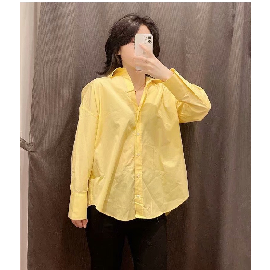 Áo sơ mi vàng chanh siêu hot, form rộng, chất thô thoáng mát, có bigsize