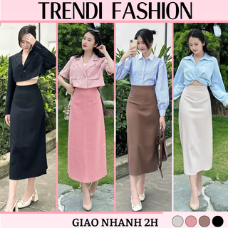 Chân váy midi xẻ tà sau dáng suông dài qua khóa kéo sau phong cách ulzzang công sở đi làm đi học màu đen nâu CV59