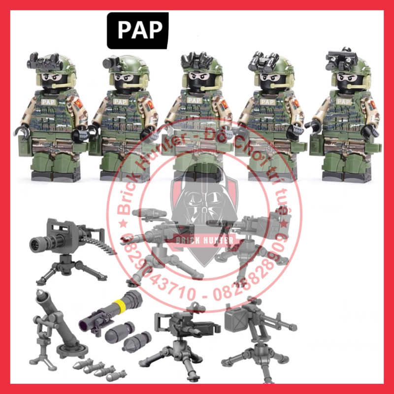 Army Special Force Team 5 minifigures đội 5 lính đặc nhiệm PAP kèm vũ khí trang bị