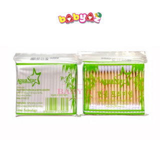 Tăm Bông Ngoái Tai Aquarstar Bịch Trúc 100c Tăm Bông Trang Điểm Người Lớn Cao Cấp 2 Đầu Tròn Và Xoắn