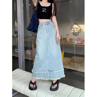 Chân váy jeans midi dáng chữ a dài