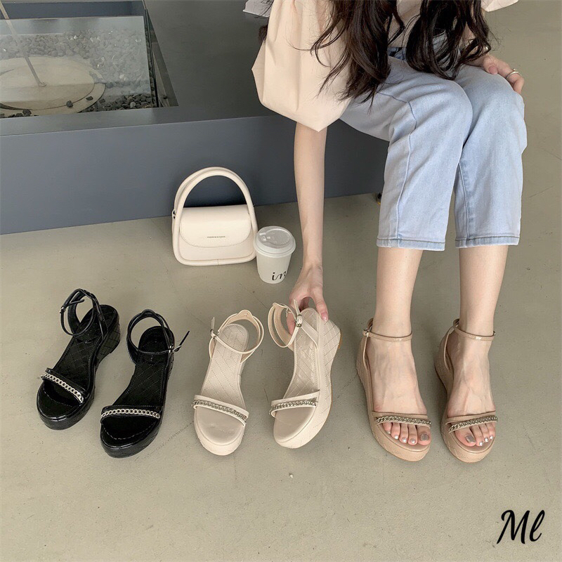 Sandal Đế Xuồng Quai Xích 6cm Hàng Fullbox - CERIHOUSE