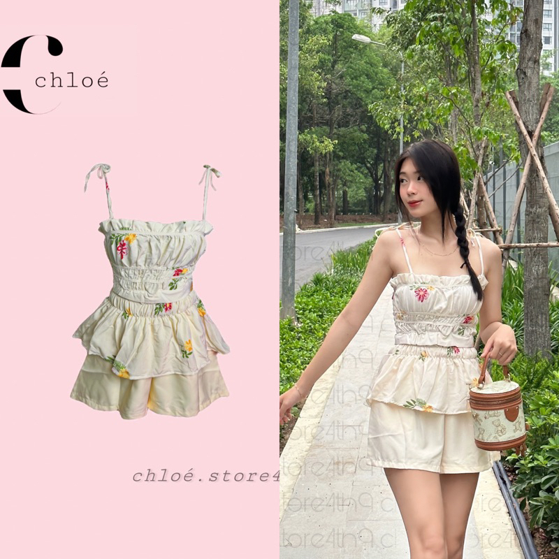 Set áo hai dây thắt nơ kèm quần hoạ tiết hoa nhí [ ẢNH ĐỘC QUYỀN TẠI CHLOÉ.STORE4TH9 ]