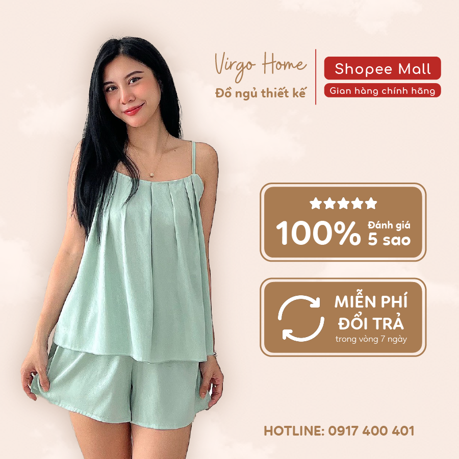 Bộ đồ hai dây mặc nhà nữ lụa xước cao cấp mùa hè VIRGO bộ ngủ nữ hai dây quần đùi dễ thương set đồ ngủ nữ mát mẻ