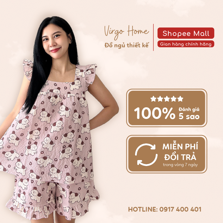 Set đồ ngủ nữ cánh tiên chất xốp Thái cao cấp VIRGO họa tiết dễ thương không tay đồ bộ mặc nhà mặc ngủ thoải mái