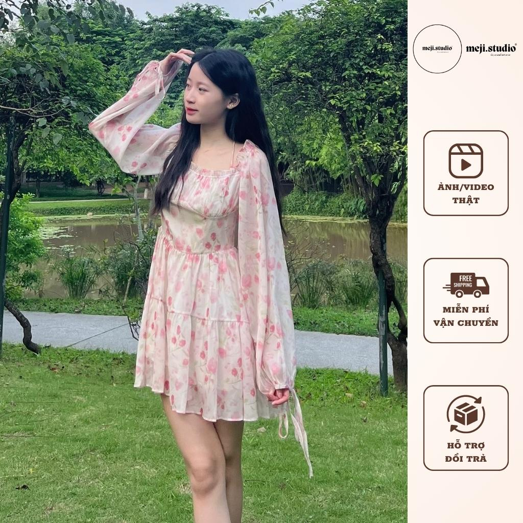 Đầm Hoa Nhí Cổ Vuông Sexy Vải Voan Ulzzang Style
