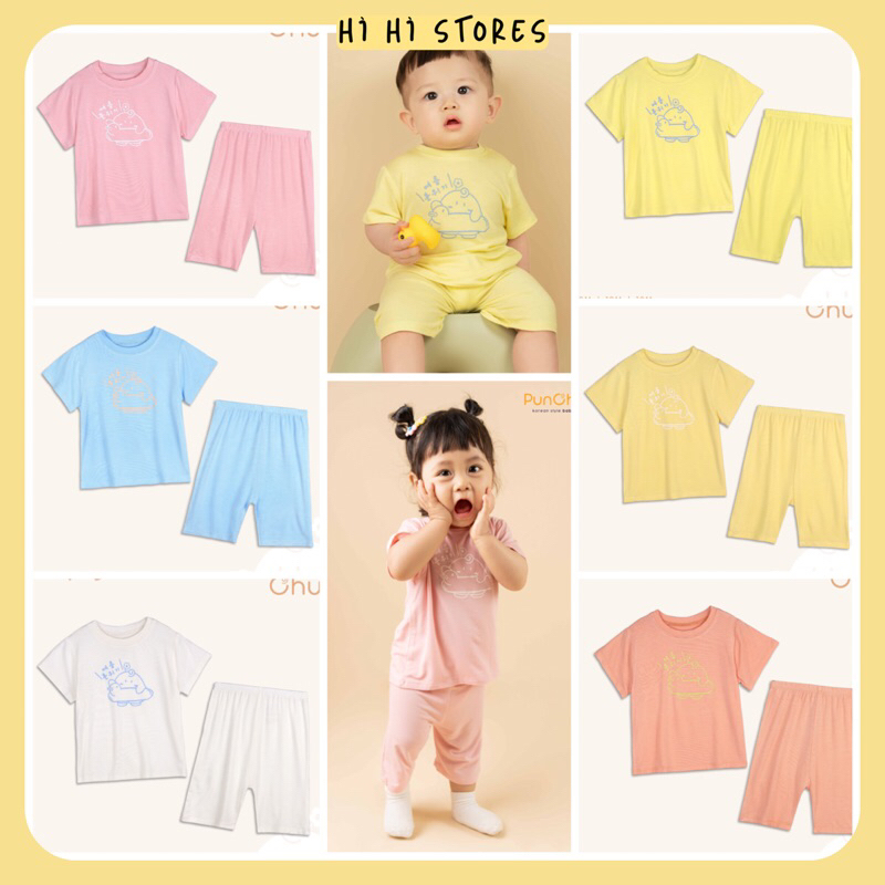 Punchun bộ cộc chất cotton lạnh thoáng mát cho bé mặc điều hòa SS23