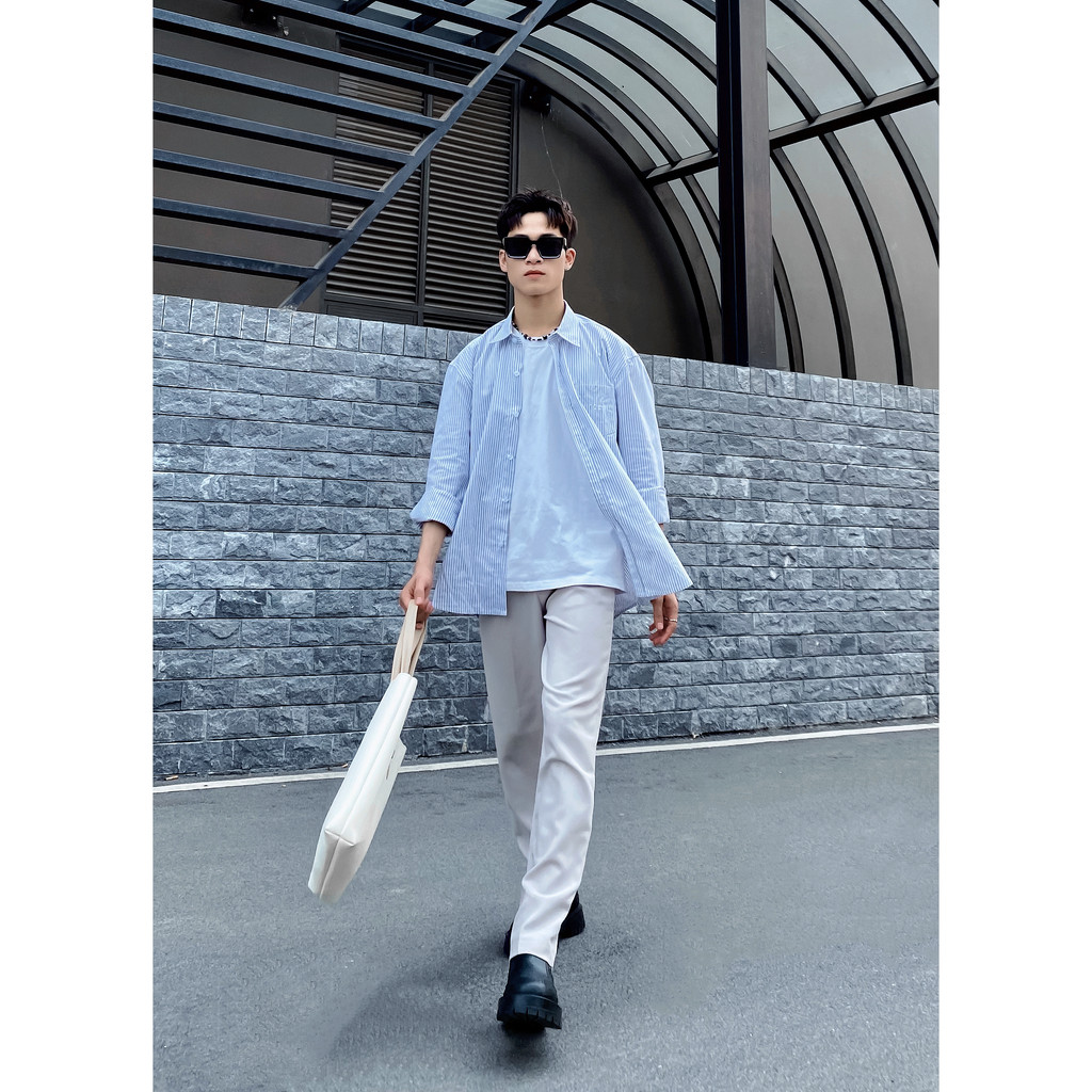 Áo sơ mi Tay dài Vincent Oxford Sọc Xanh/Sọc xám Có Túi | BigBuy360 - bigbuy360.vn