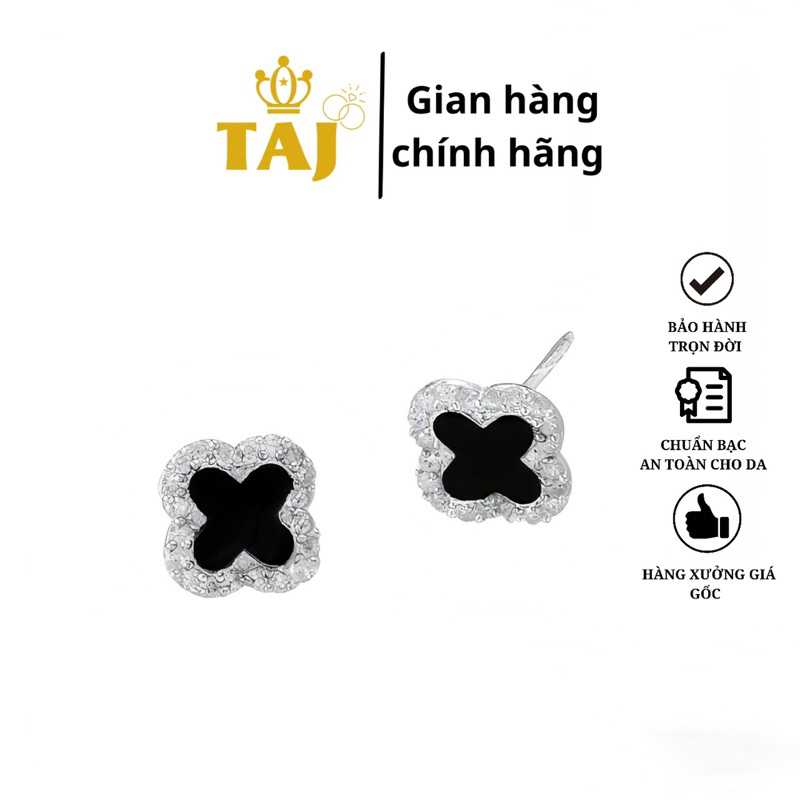 Bông tai 4 lá sơn đen viền đá sáng lấp lánh- Bạc TAJ