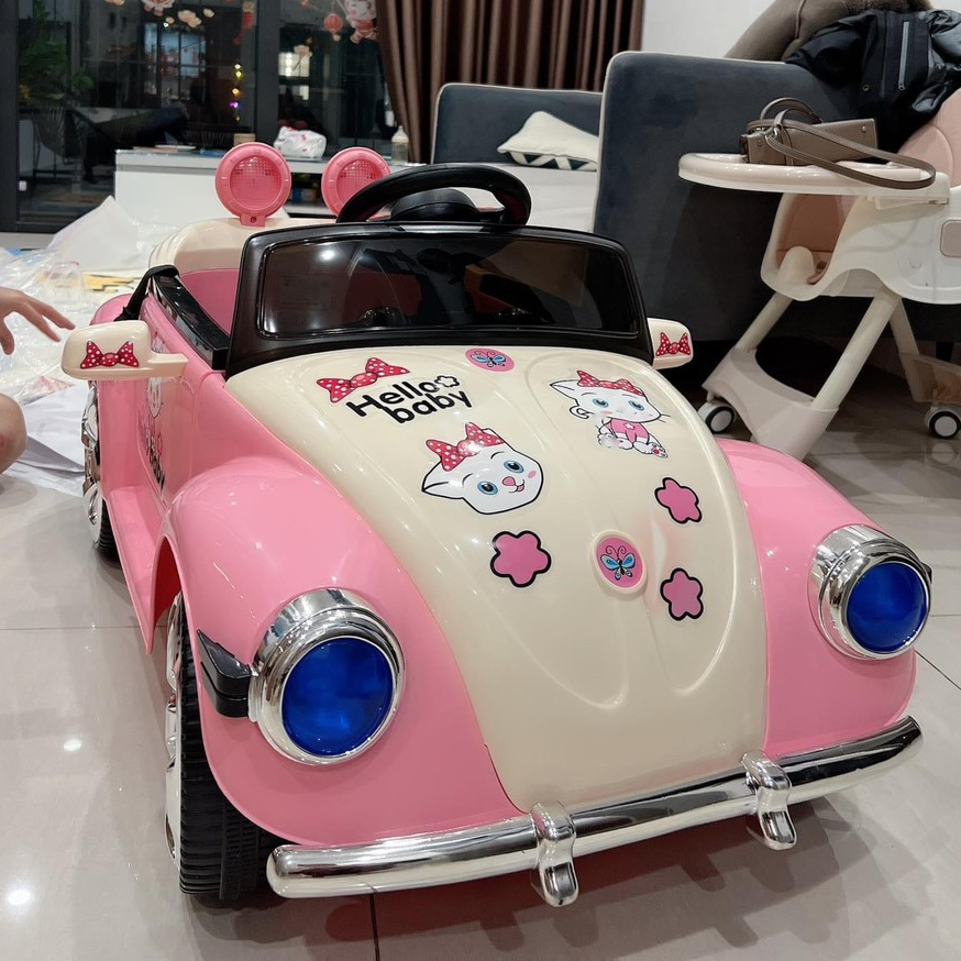 Ô Tô Điện Cute BRJ 5169 Cho Bé Gái Trang Trí Hello Kitty Từ 1-7 Tuổi (Hồng)