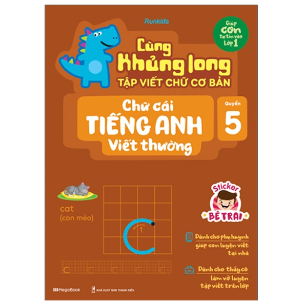 Sách Cùng Khủng long tập viết chữ cơ bản – Chữ cái Tiếng Anh viết thường Quyển 5 – Sticker bé trai
