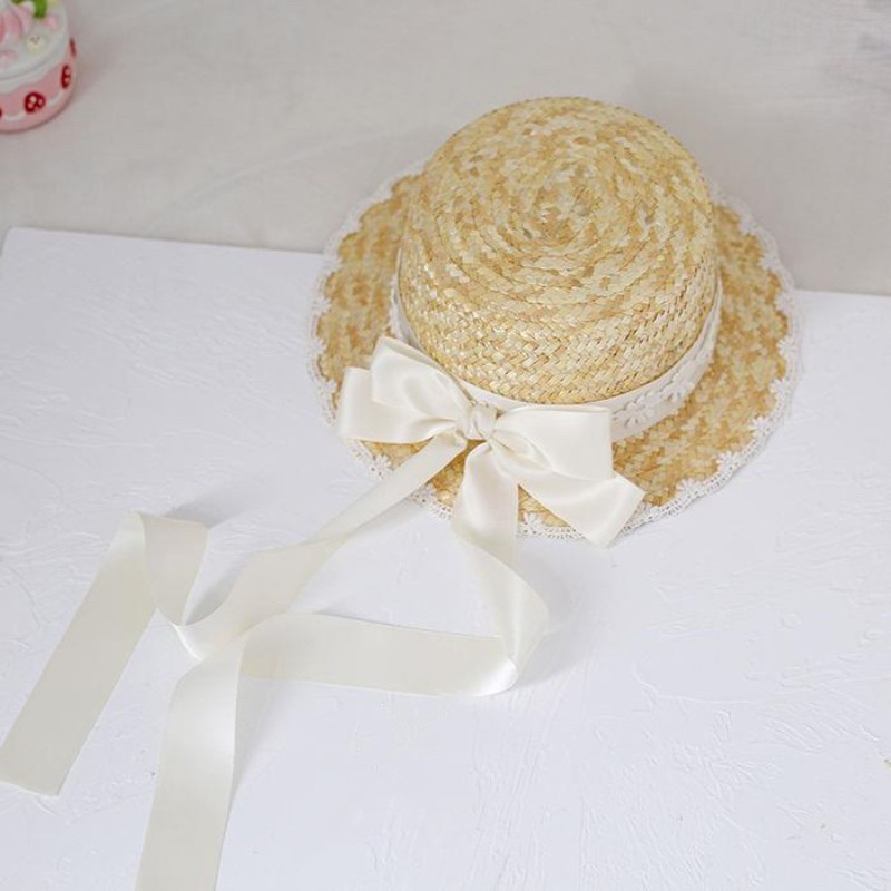 Nón / Mũ cói nơ dài tiểu thư cho bé và mẹ