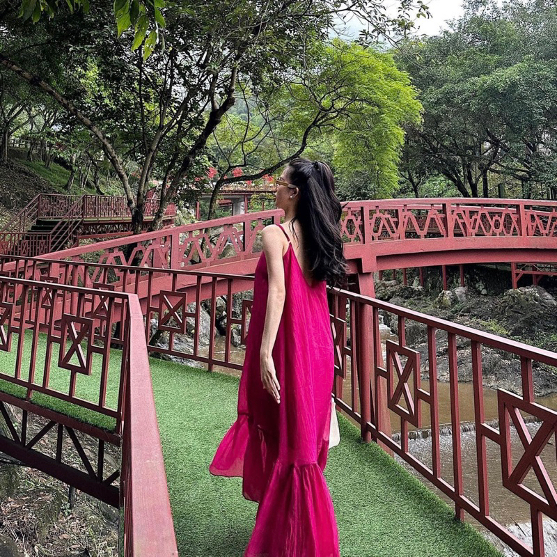 Váy 2 Dây Maxi Hồng Tơ Nhăn 2 Dây Đuôi Cá Hàng 2 Lớp, Đầm Nữ Maxi Dáng Suông