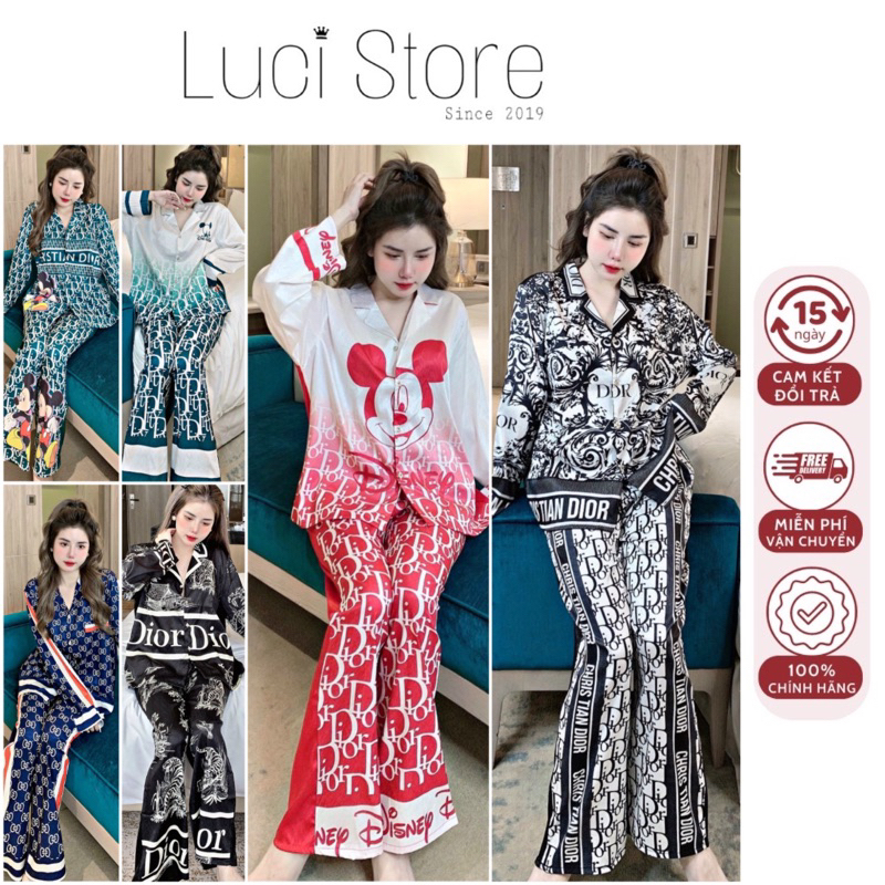 (BIGSIZE 50-80kg) Đồ bộ pijama LỤA XƯỚC thiết kế thương hiệu tay dài cho bạn nữ mặc nhà