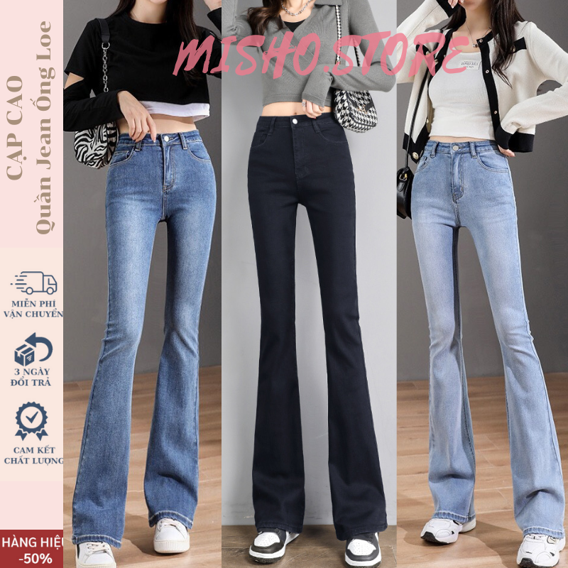 Quần bò jean nữ ống loe đứng rộng suông co giãn jeans cạp cao cao cấp Hottrend 2023 MISHO | BigBuy360 - bigbuy360.vn