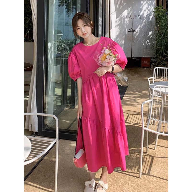 Đầm babydoll form dài hồng đậm