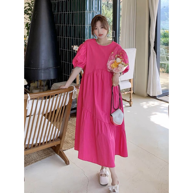 Đầm babydoll form dài hồng đậm